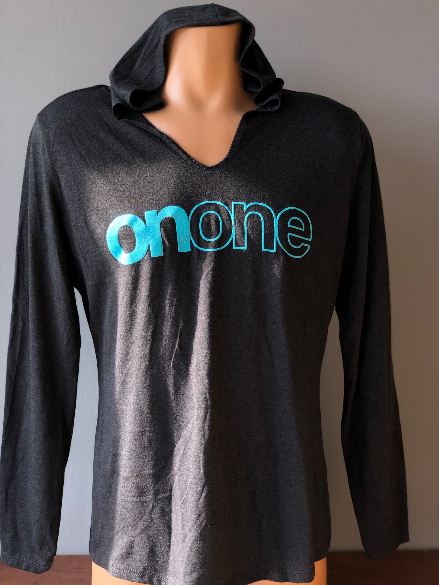 Womens Grey Hoodie w/ Teal Text