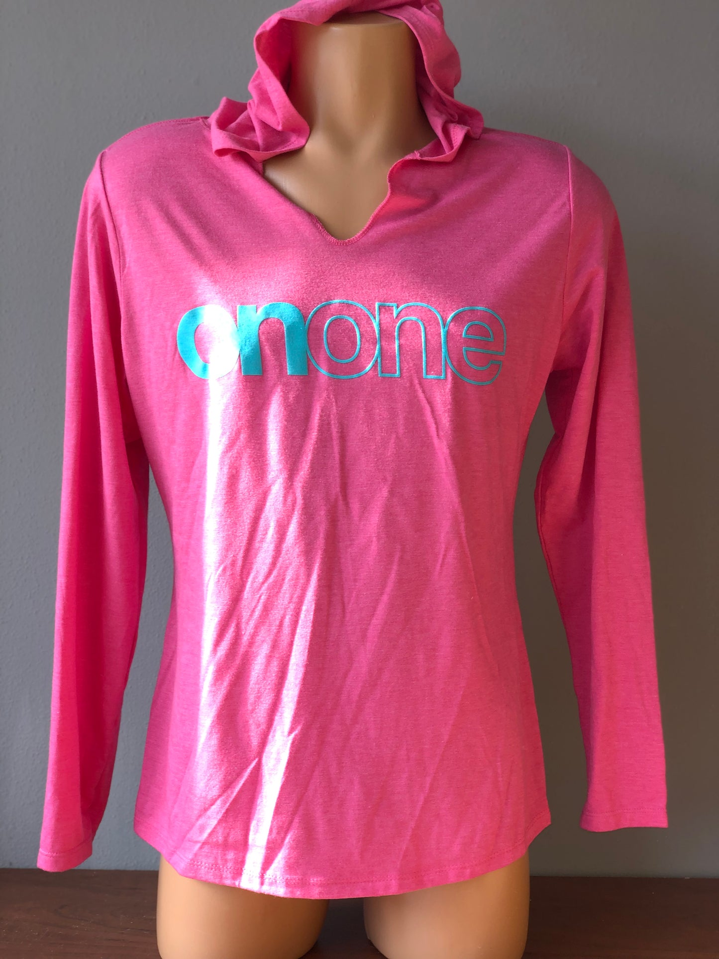 Womens Pink Hoodie w/ Teal Text