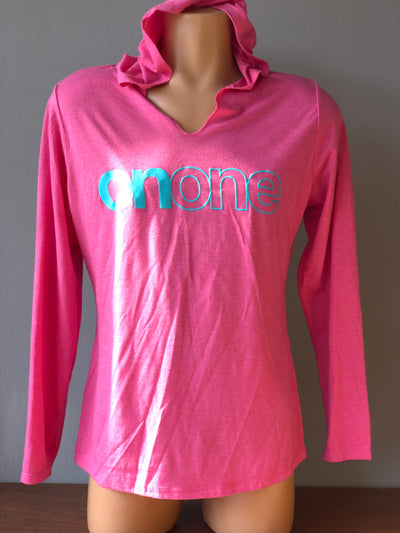 Womens Pink Hoodie w/ Teal Text