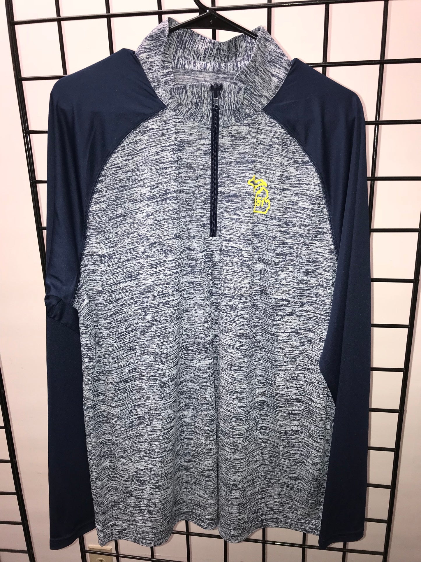 Mens Navy 1/4 Zip w/ Michigan yellow ON1 logo- Long Sleeves